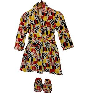 Handmade by Grandma Youth Robe Slippers Set Nautical Sailing Terry Cloth Vintage
